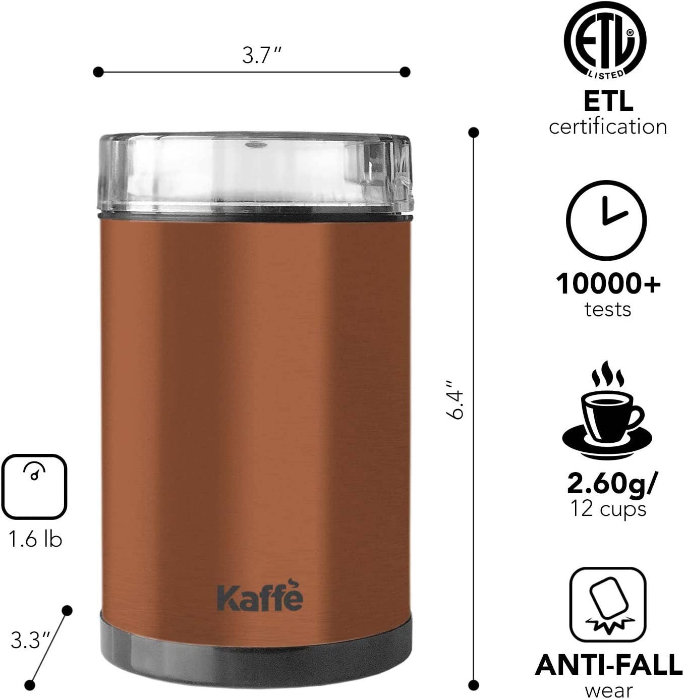 Kaffe Electric Coffee Grinder w/ Cleaning Brush