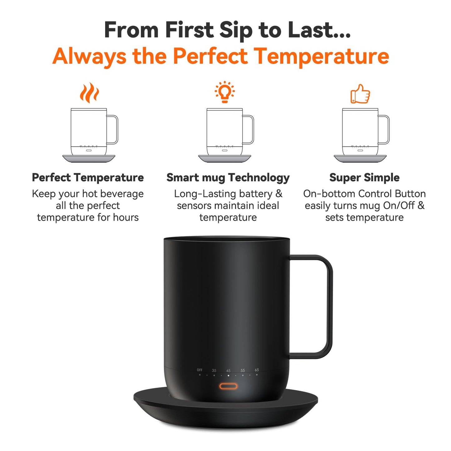 Temperature Control Smart Mug with Lid