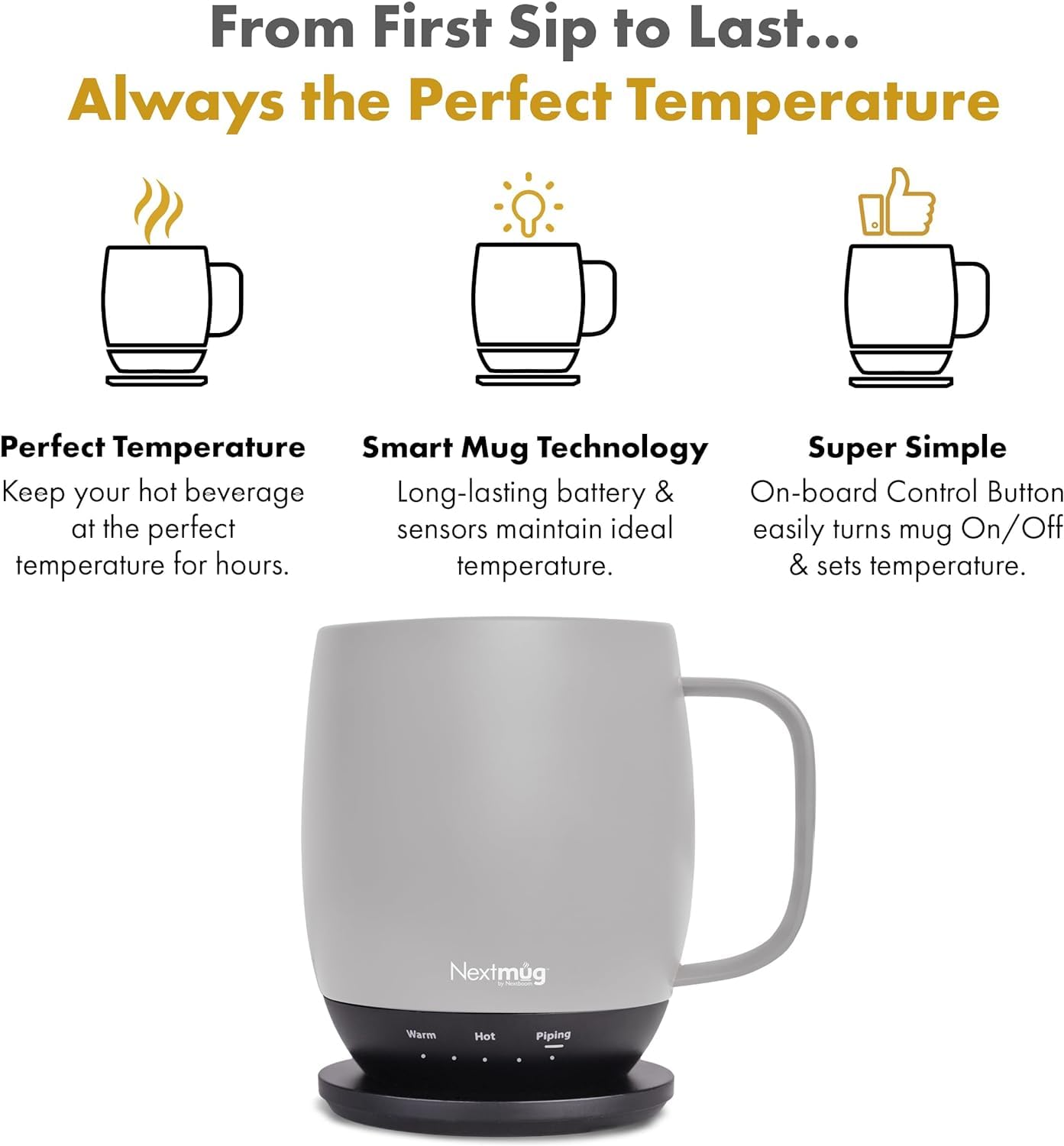 Nextmug - Temperature-Controlled, Self-Heating Coffee Mug - Black