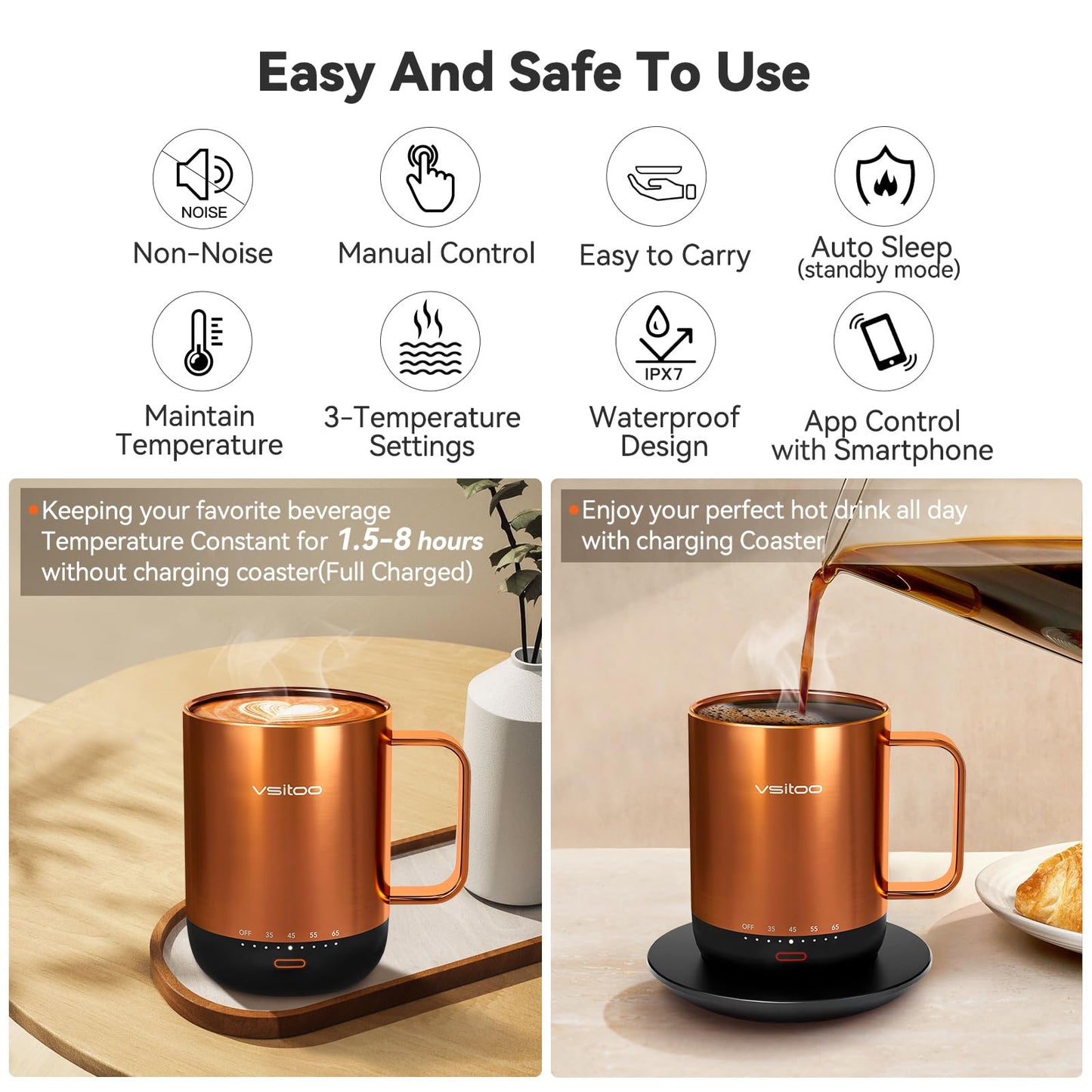 Temperature Control Smart Mug with Lid