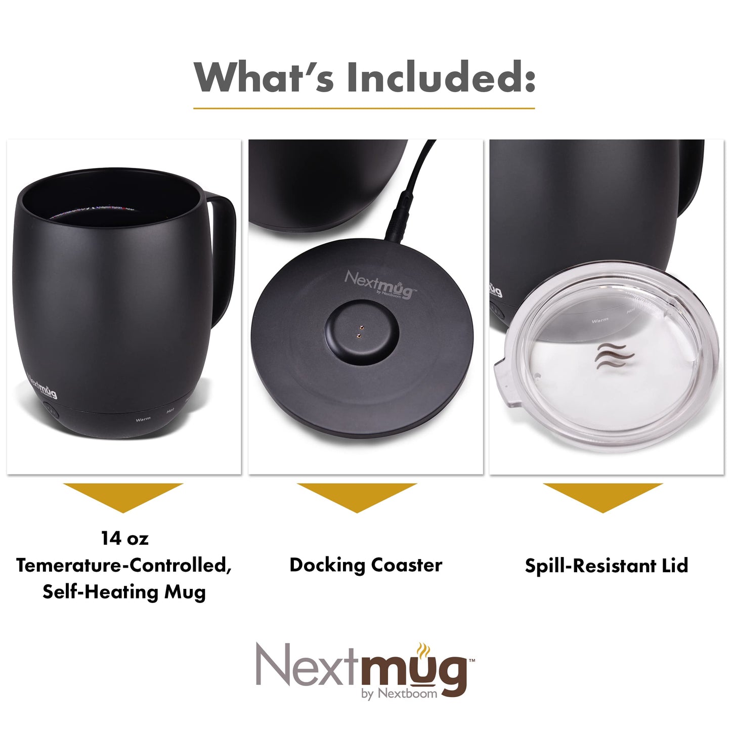 Nextmug - Temperature-Controlled, Self-Heating Coffee Mug - Black