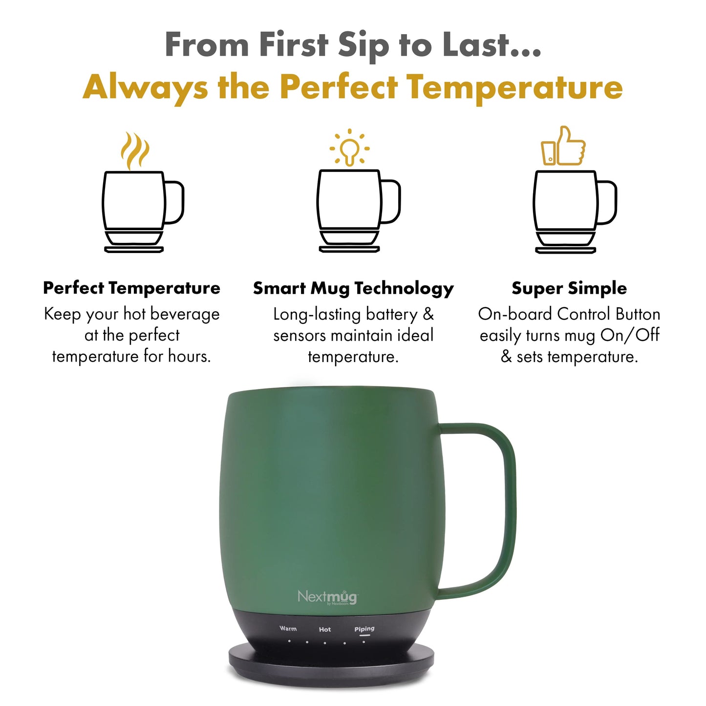 Nextmug - Temperature-Controlled, Self-Heating Coffee Mug - Black