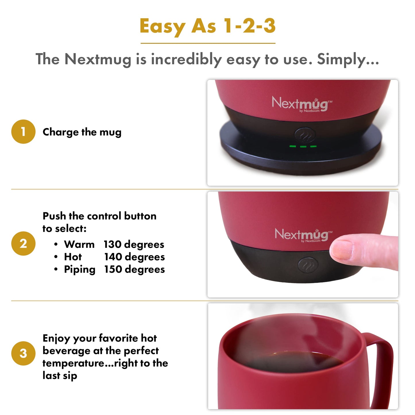 Nextmug - Temperature-Controlled, Self-Heating Coffee Mug - Black