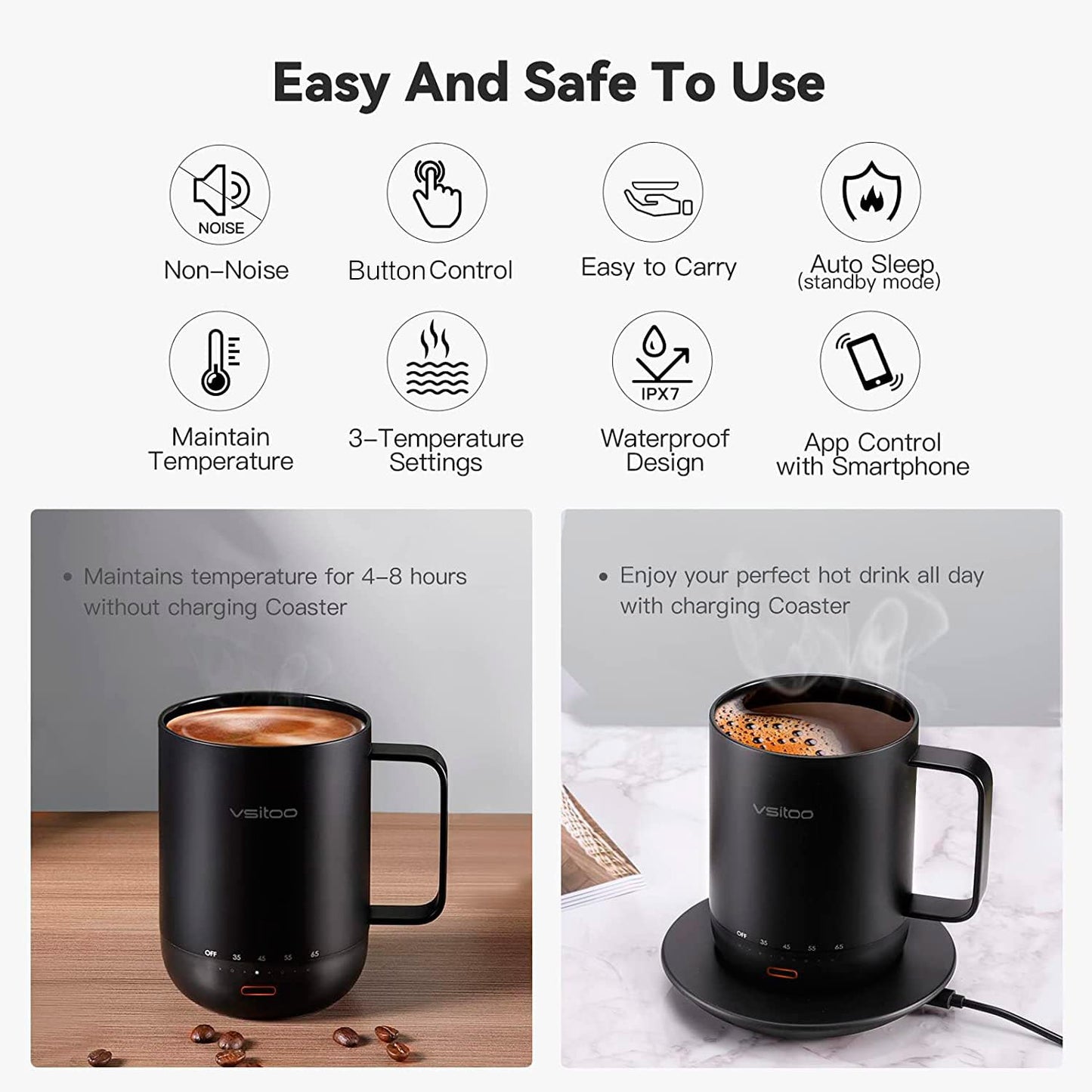 Temperature Control Smart Mug with Lid