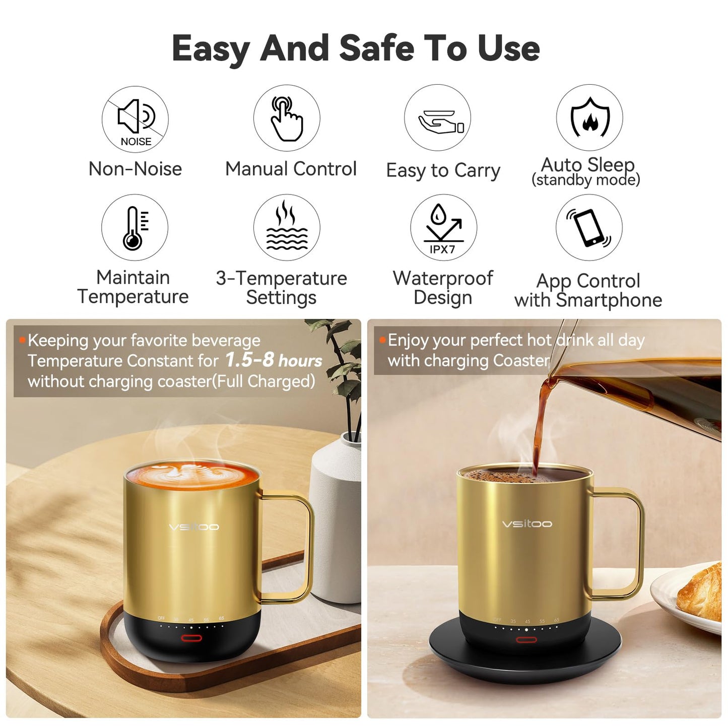 Temperature Control Smart Mug with Lid